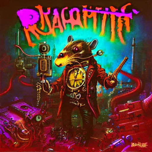 Prompt: steampunk rat, acid, 303, psychedelic, by paul lehr, cd cover