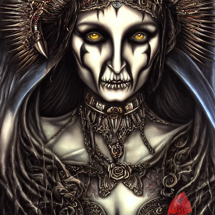 Image similar to close up portrait, goddess of death, by anne stokes, photorealism, highly detailed