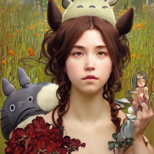 Prompt: portrait of a totoro woman, detailed, centered, digital painting, artstation, concept art, donato giancola, alphonse mucha, Joseph Christian Leyendecker, WLOP, Boris Vallejo, Breathtaking, 8k resolution, extremely detailed, beautiful, establishing shot, artistic, hyperrealistic, beautiful face, octane render