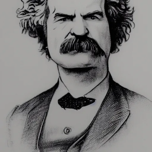 Image similar to caricature of mark twain, black and white line drawing