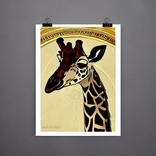 Prompt: art nouveau poster of a giraffe