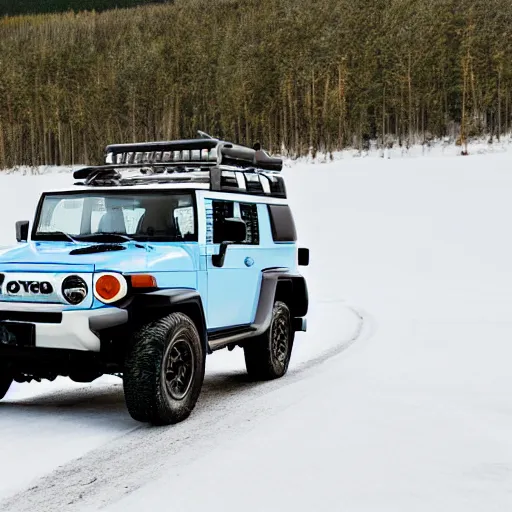 Prompt: a toyota fj cruiser, on an ice road