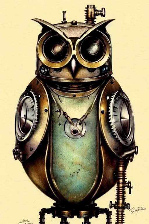 Image similar to (((((1950s robot steampunk detailed owl . muted colors.))))) by Jean-Baptiste Monge !!!!!!!!!!!!!!!!!!!!!!!!!!!!!!