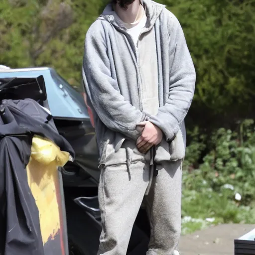 Image similar to bearded timothee chalamet experiencing homelessness
