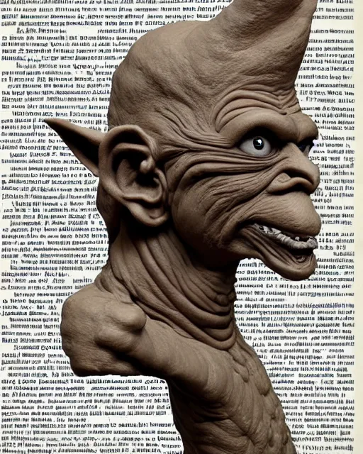 Prompt: 'an encyclopedia page with a picture of a clay sculpture of a goblin' clay sculpture, photograph, zoomed out, zoomed out, zoomed out