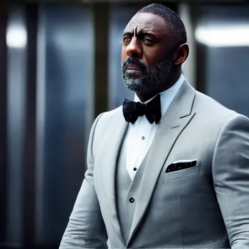 Image similar to cinematic film still of Idris Elba starring in a Steven Spielberg film as James Bond,2021, shallow depth of field