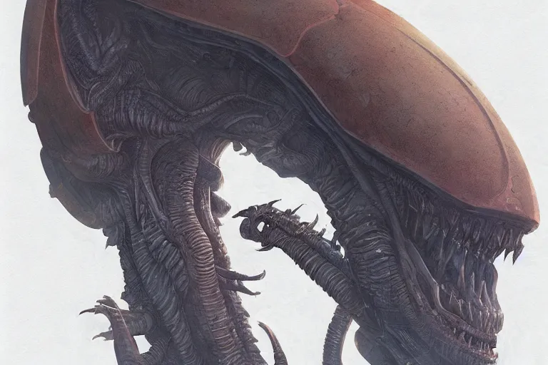 Image similar to Cross-section alien boss, book, page, biology, detailed, artstation, cgsociety, Ralph McQuarrie and Greg Rutkowski