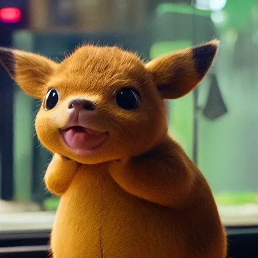 Prompt: a film still of a capivara in detective pikachu