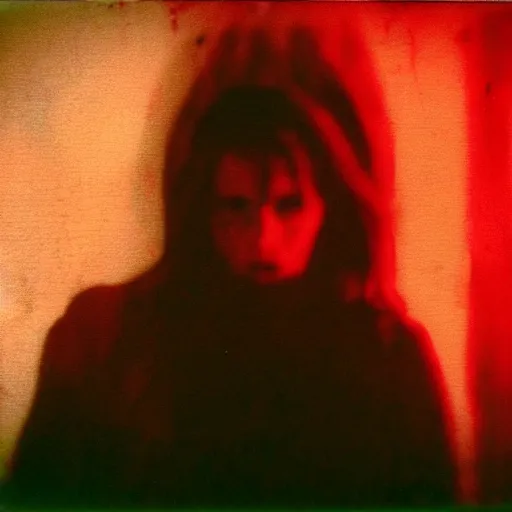 Prompt: a dark film still of demonic activity, big budget horror, a polaroid photo, bleeding decaying colors!