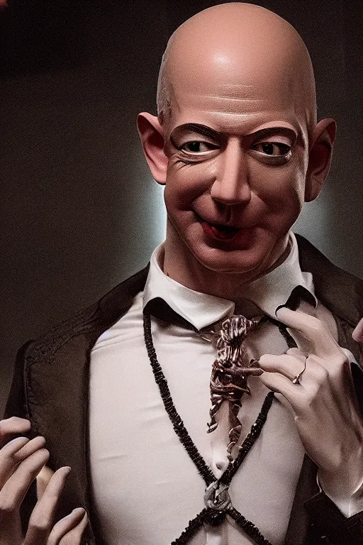 Image similar to jeff bezos as a scary vampire monster, photorealistic, cinematic lighting, highly detailed, very intricate, by guillermo del toro