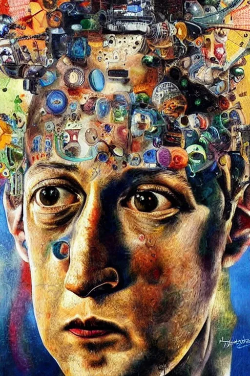 Image similar to photorealistic painting of mark zuckerberg as gala atomica by salvador dali, hyperdetailed, centered, masterpiece, surrealism