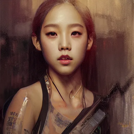 Image similar to jisoo of blackpink, hyperrealistic portrait, bladerunner street, art of elysium by jeremy mann and alphonse mucha, fantasy art, photo realistic, dynamic lighting, artstation, poster, volumetric lighting, very detailed face, 8 k, award winning