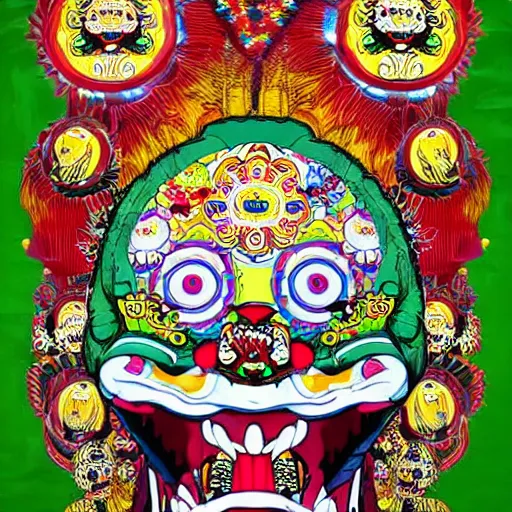 Prompt: baliness barong in the style of Takashi Murakami