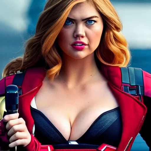Image similar to “A still of Kate Upton as Natasha Romanoff in the film Avengers, high definition”
