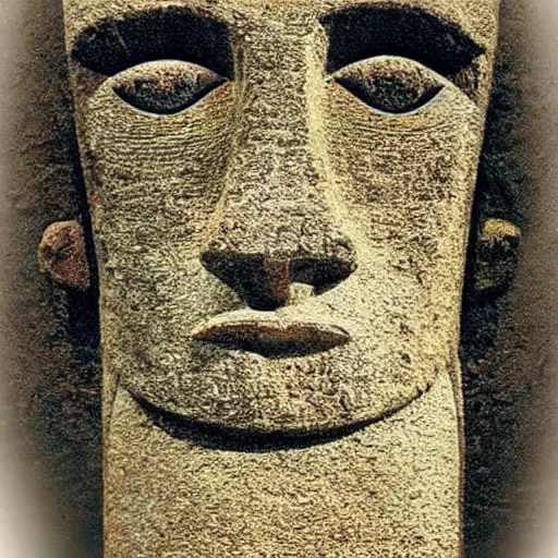 Prompt: easter island head that looks like bob dylan