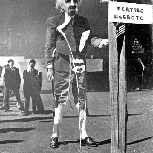 Image similar to Albert Einstein tallest man in the world being showed off at a circus