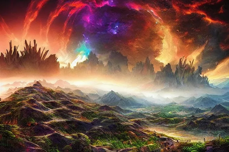 Prompt: a very beautiful crazy landscape photo of a secret civilization, hyperdetailed, nice colors, cinematic masterpiece