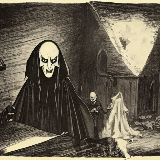 Prompt: concept art of Nosferatu movie (1843), highly detailed