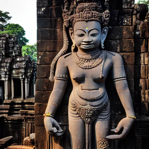 Prompt: angkor tom, asuras giant yaksha statues, epic, full body standing, photography hight quality, sharp, stones, award winning photography, canon, thierry rouzier