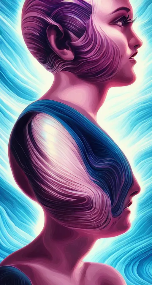 Image similar to art deco close up portait of head, like a dream digital painting curvalinear cinematic dramatic fluid lines otherworldly vaporwave interesting details epic composition by artgerm