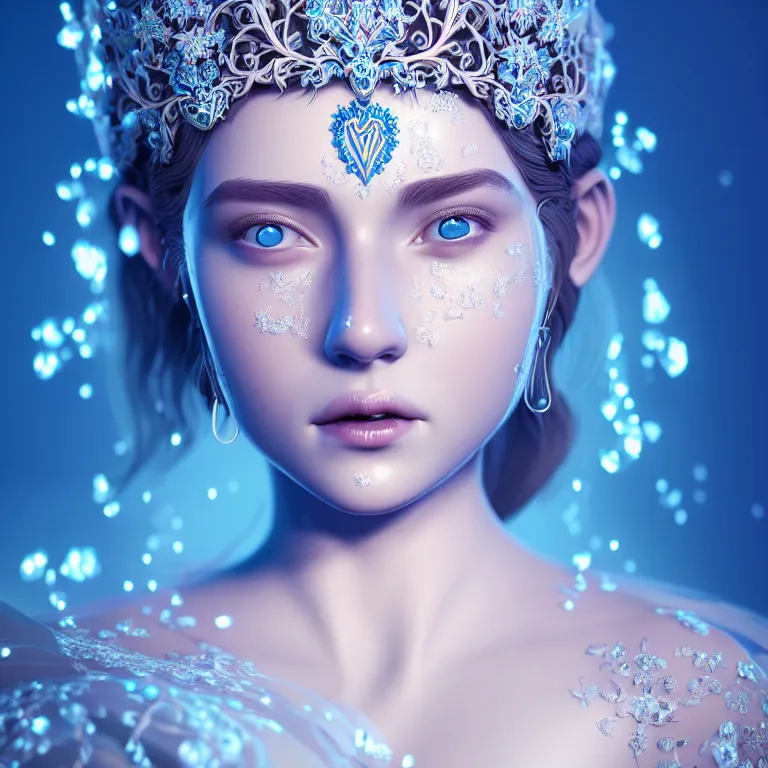 Image similar to wonderful princess of vines with a clear skin, ornate 8 k gorgeous intricate white detailed, accent blue lighting, dramatic light, octane render