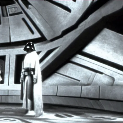 Image similar to star wars movie scene made by fritz lang 1 9 2 9, ultra realistic details, cinematic shot, dramatic scene