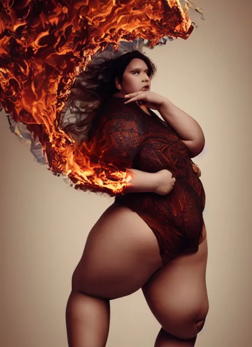 Image similar to sculpture made of fire, portrait, plus size model, overweight, chubby, big beautiful woman future, torch, flame, harper's bazaar, vogue, fashion magazine, intricate, concept art, close up, ornate, luxury, elite, elegant, trending on artstation, by ruan jia, by Kenneth Willardt, by ross tran, by WLOP, by Andrei Riabovitchev