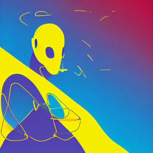 Image similar to human man that resembles a wasp morh in surreal sketch style, blue and yellow gradient, noise, ultrafine detail, hd 8k, logo illustration