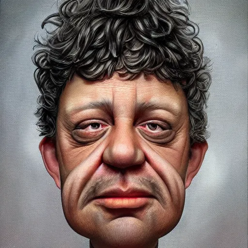 Image similar to Caricature portraits done of Gene Ween, realistic, hyperrealistic, very realistic, highly detailed, very detailed, extremely detailed, detailed, oil painting, digital art, trending on artstation