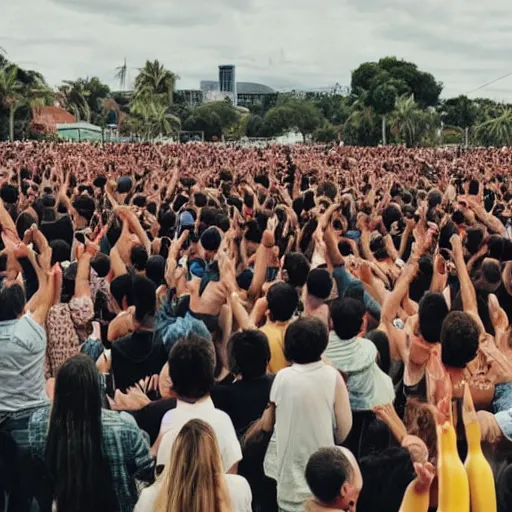 Image similar to a crowd of people worshipping a giant banana