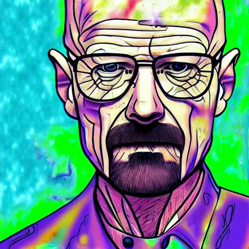 Prompt: Walter White on a acid trip , accurate anatomy, accurate hands, highly detailed, digital art, epic, masterpiece,