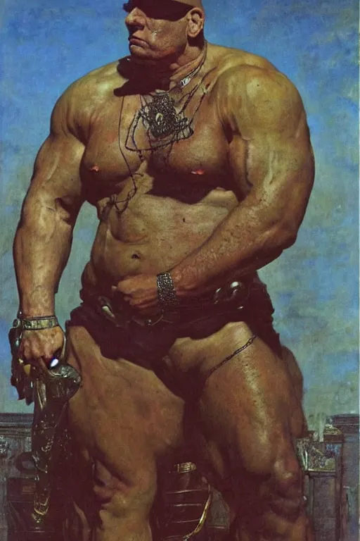 Image similar to full length portrait of morgan aste as an eight foot tall gangster by lawrence alma tadema and zdzislaw beksinski and norman rockwell and jack kirby and tom lovell and greg staples