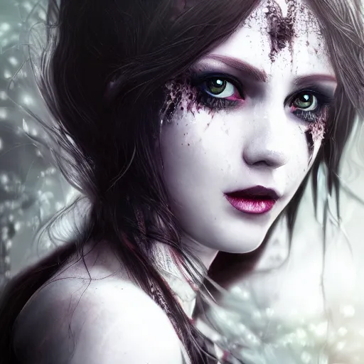 Image similar to beautiful dark witch portrait cinematic, realistic, detailed