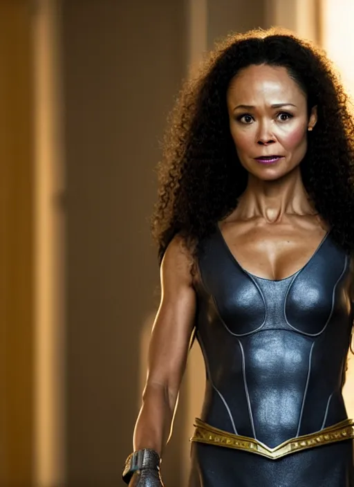 Image similar to 4 k still of thandiwe newton as superhirl, photorealistic, 8 k hd resolution