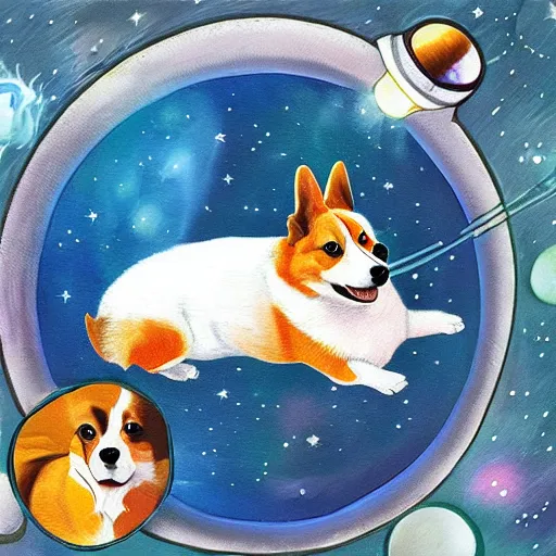 Prompt: a corgi cosmonaut in space, beautiful digital painting