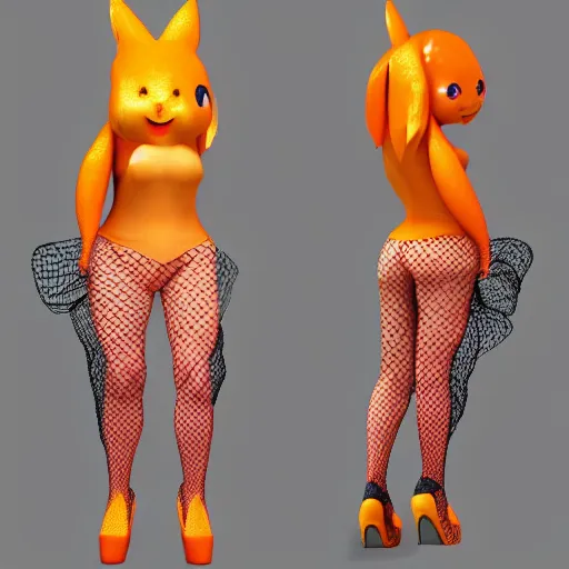 Prompt: A magikarp pokemon fish wearing fishnet leggings and high heels. their head looks like a magikarp pokemon fish. trending on artstation