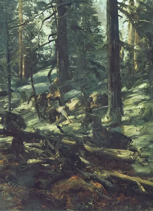 Image similar to artwork painting of 1 9 5 0's crime scene by eugene von guerard, ivan shishkin, john singer sargent