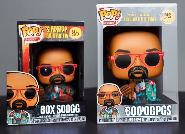 Image similar to product still of Snoop Dogg funko pop with box, 85mm f1.8