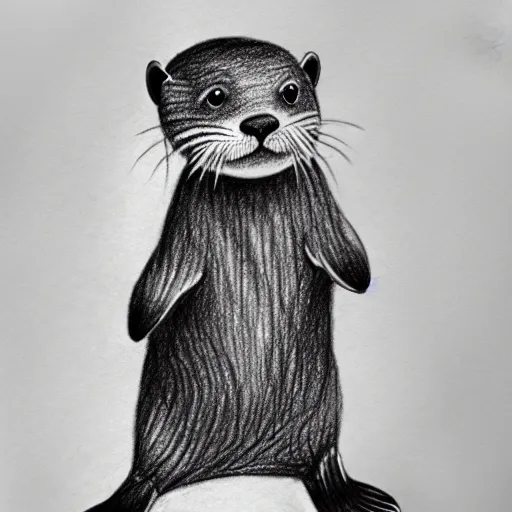 Image similar to an otter in a dress, pencil drawing