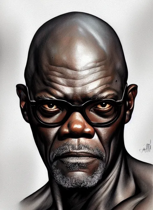 Image similar to Portrait of Samuel L. Jackson, D&D, muscular, fantasy, intricate, elegant, highly detailed, digital painting, artstation, concept art, smooth, sharp focus, illustration, art by artgerm and greg rutkowski and alphonse mucha