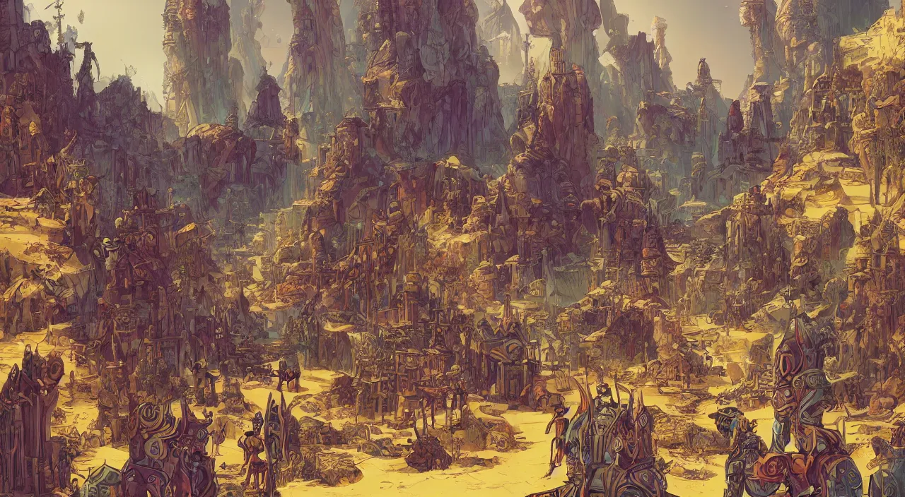 Prompt: vector wonderland bazaar zouk old egypt epic fantasy painting photoshop that looks like it is from borderlands and by feng zhu and loish and laurie greasley, victo ngai, andreas rocha, john harris