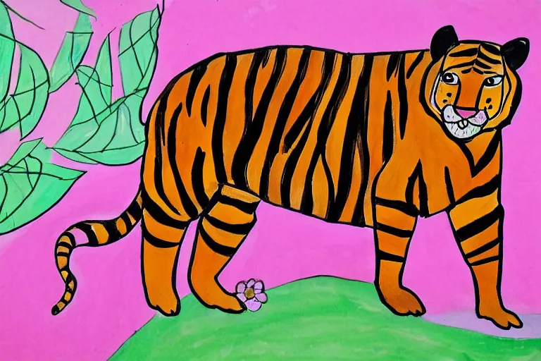 Image similar to a beautiful picture of a tiger and a pig, flower, by sanyu