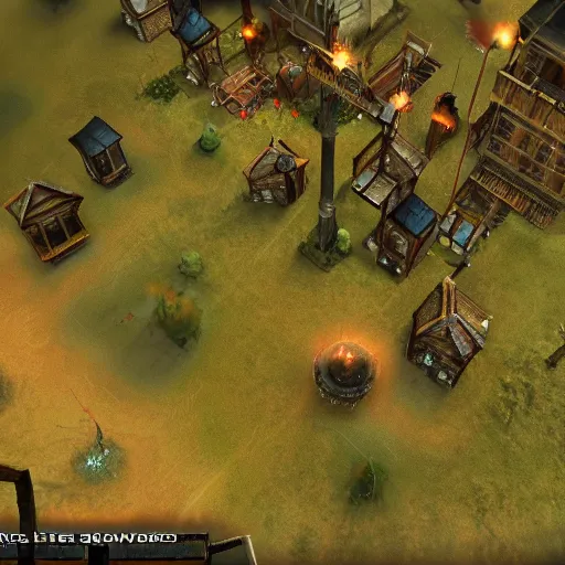 Image similar to screenshot of a beautiful rts game silent hill, overhead view, clear focus