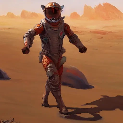 Image similar to cat walking on mars, trending on artstation, art by greg manchess, guangjian, detailed digital art, artstation hd