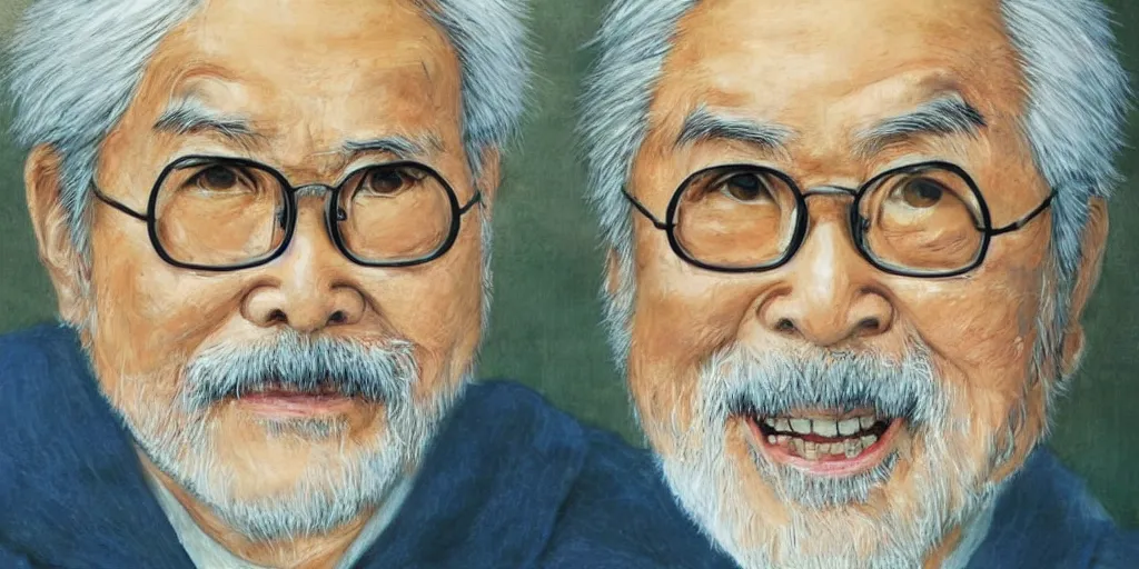 Prompt: impressionistic portrait of hayao miyazaki, extremely intricate, hyper detailed, hd, masterpiece