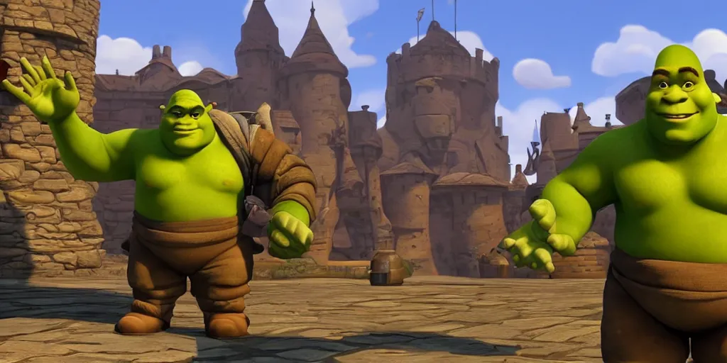 Image similar to shrek in team fortress 2 on the red team playing upward, realistic 4 k octane beautifully detailed render, 4 k post - processing, highly detailed, intricate complexity, epic composition, magical atmosphere, cinematic lighting, masterpiece, ultra hd