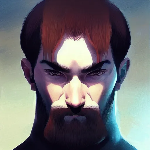 Image similar to portrait from a handsome masculine balded wizard by artist kuvshinov ilya