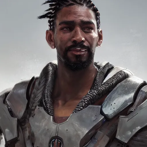 Prompt: an portrait man con braids dominican in the assault powered armor, style game square enix, trending on artstation, painted by greg rutkowski, render naughty dog, octane render, detailed