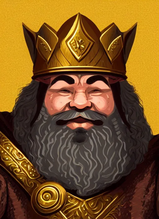 Image similar to dwarf fighter king, gold, exquisite details, white background, by studio muti