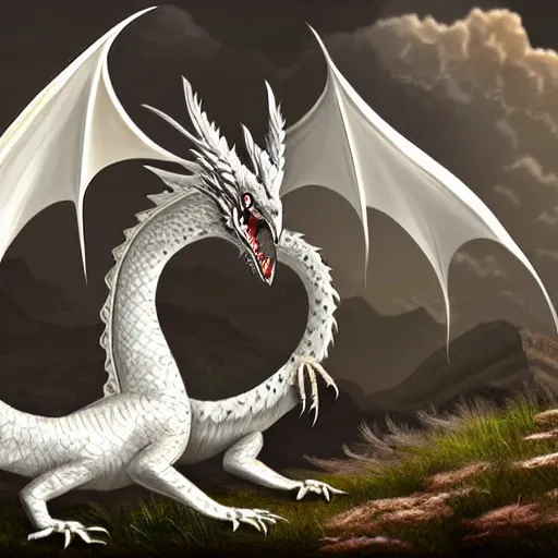 Image similar to a beautiful white dragon on the Altus Plateau, highly detailed digital painting, 4k